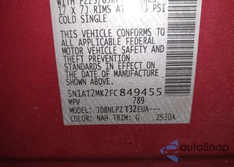 2015 Nissan Rogue S from USA, damaged, VIN 5N1AT2MK2FC849455